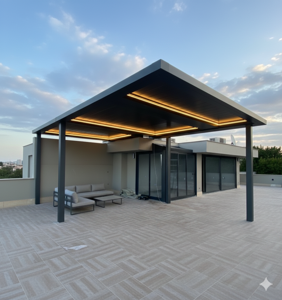 LED aydınlatmalı bioklimatik pergola